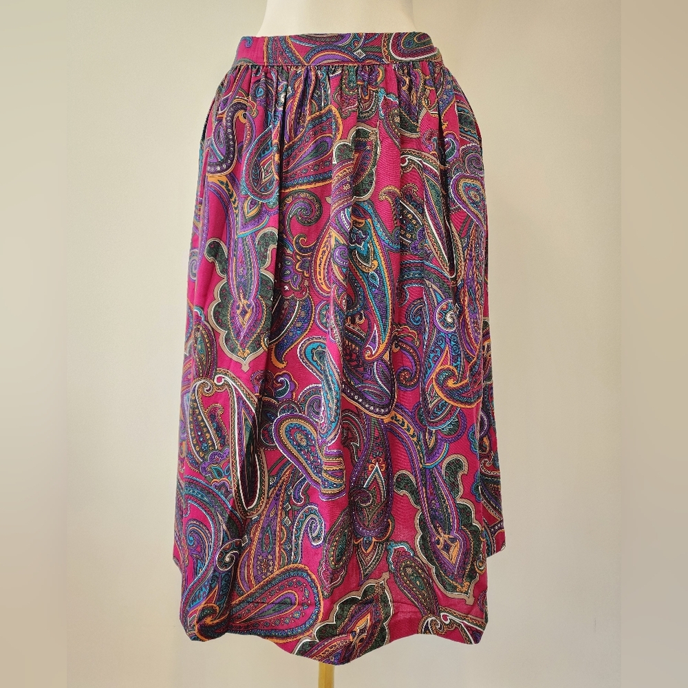 Vintage Sue Brett Collection Colorful Paisley Teachers Skirt - Picture 2 of 9